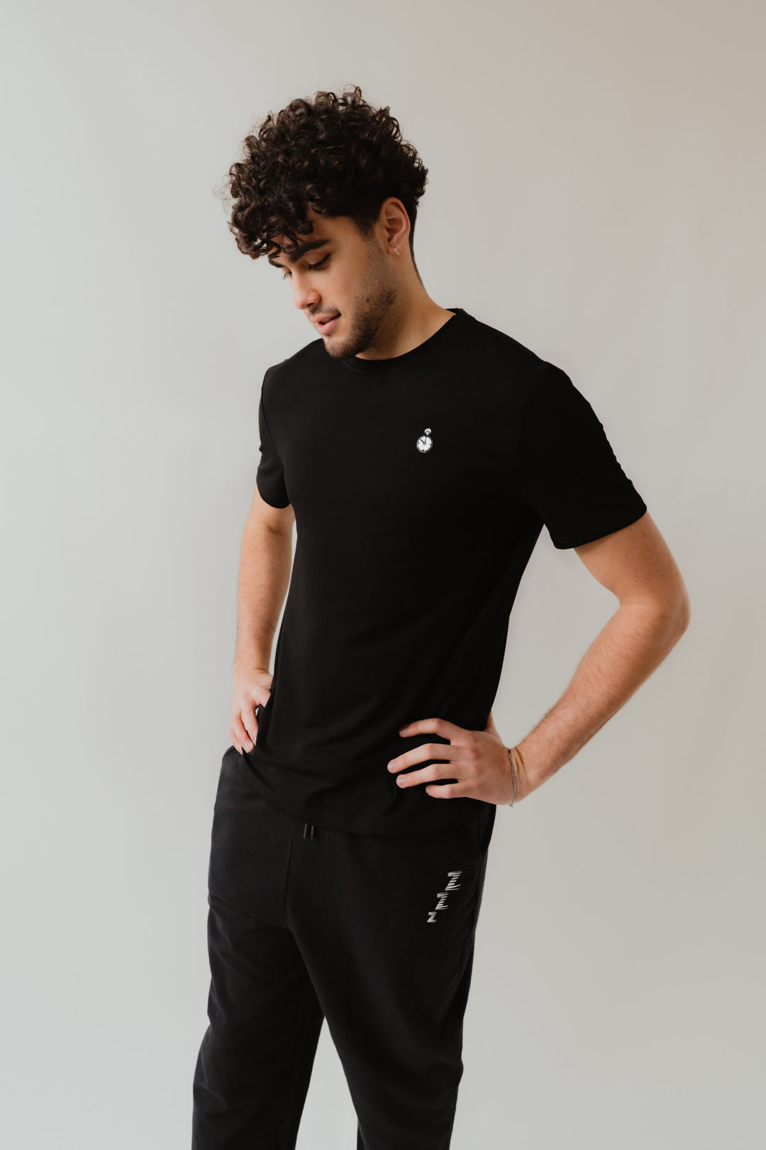 Jet Black Short Sleeved Top with Long Flannel Bottoms Sleepwear